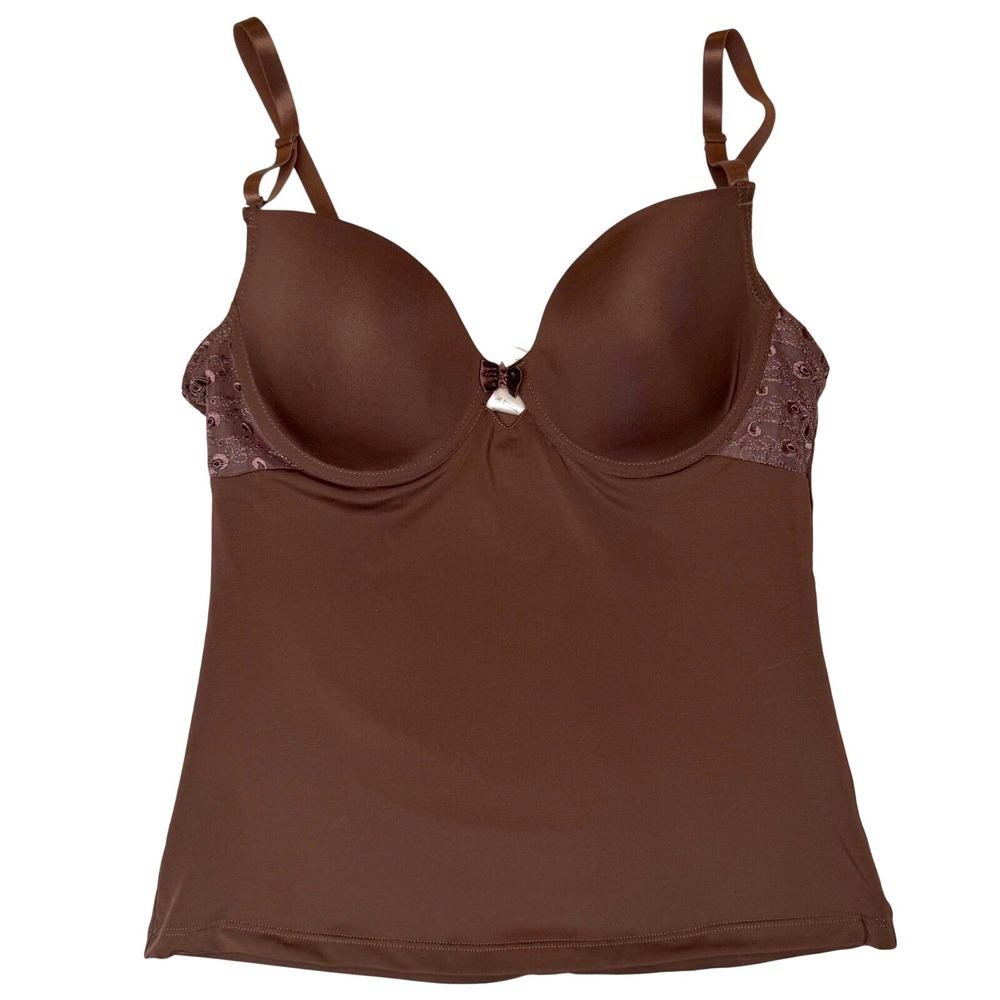 Truffles Brown Camisole Bra Top Underwire Lace Trim Y2K Coquette Romantic 36C